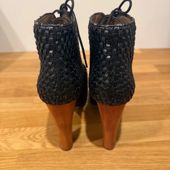 Jeffrey Campbell Black Woven Lita Lace-Up Platform Boots - Picture 8 of 14
